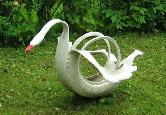 garden reuse tires art white swan decorating ideas