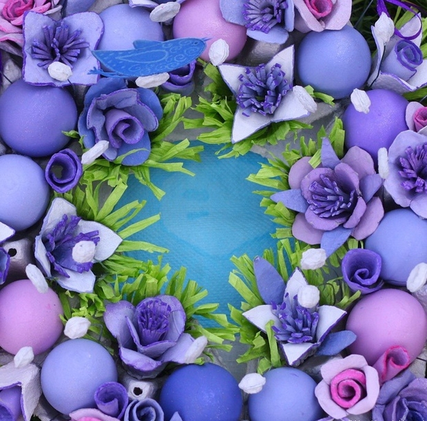 Easter egg carton craft ideas reuse flowers purple wreath