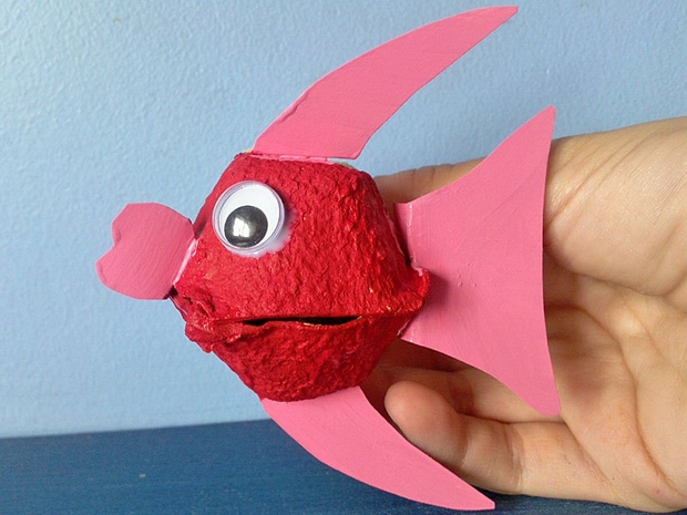 recycled egg carton kids craft ideas reuse fish animal red eyes