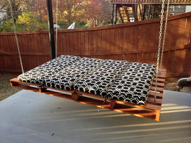 outdoor garden furniture ideas swing pallet bed black cushion wooden fence
