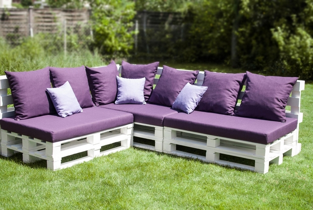 outdoor shipping pallet furniture ideas backyard patio bench colorful cushion