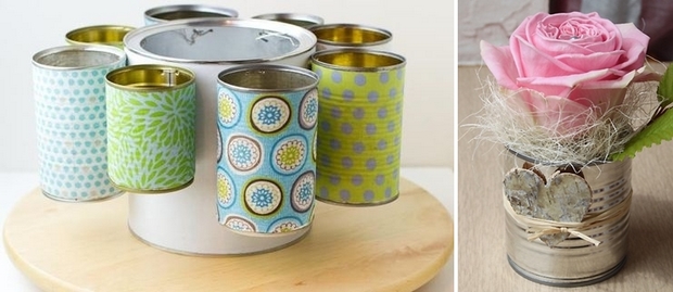 rotating tin can organiser diy colorful decorated