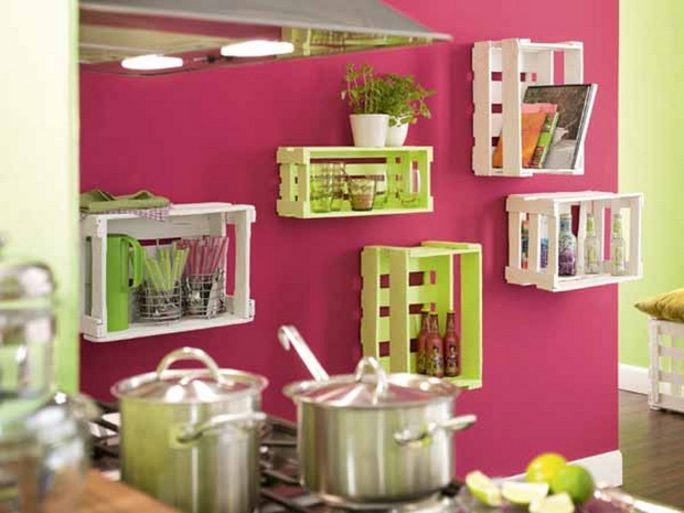 upcycling wooden crates hangling kitchen shelves creative diy recycled ideas