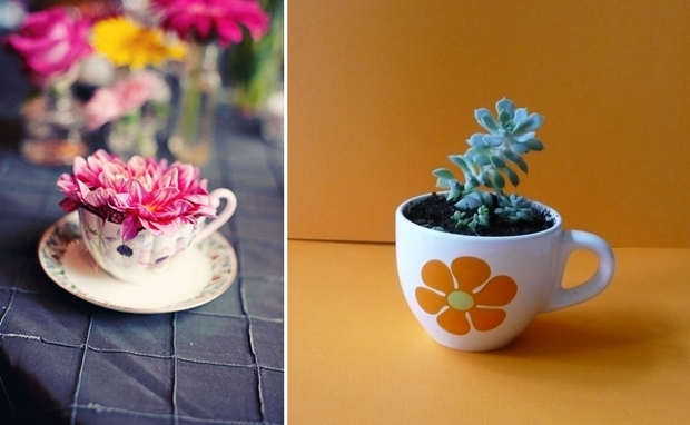 reuse old porcelain teacups beautiful mini planter succulents centerpieces decoration ideas