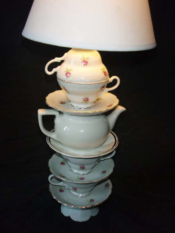reuse teacups old porcelain white teapots home diy lamp ideas