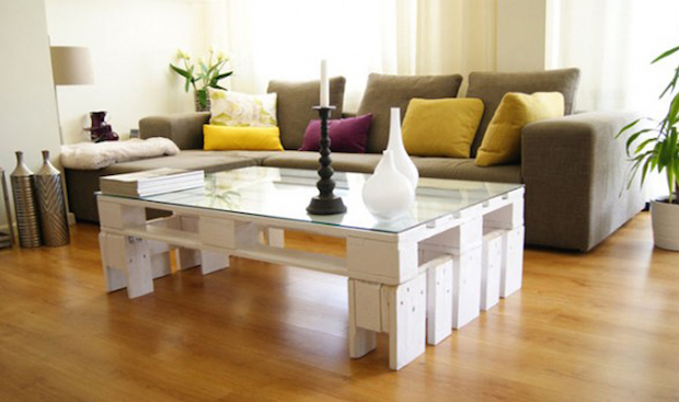 diy pallet recycling table glass top candlestick vases white coloured pallet nice comfortable sofa