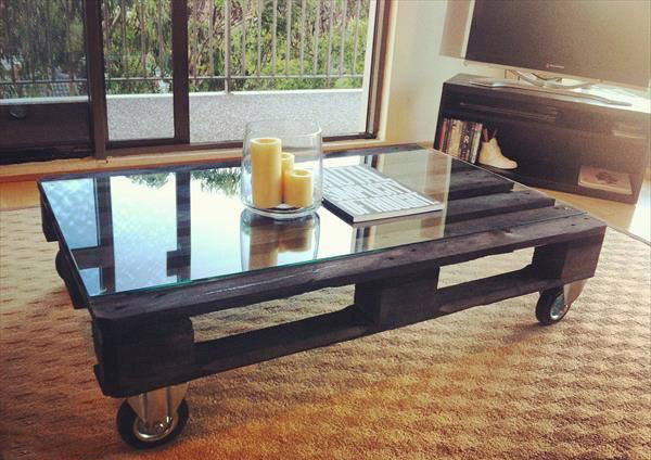 upcycling pallet table project for coffee glass top table design candlesticks jar terrace carpet