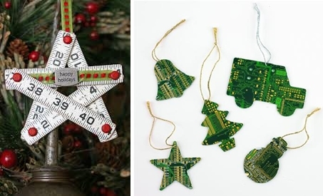 christmas crafts diy tree ornaments made of old metal meter and computer board ideas