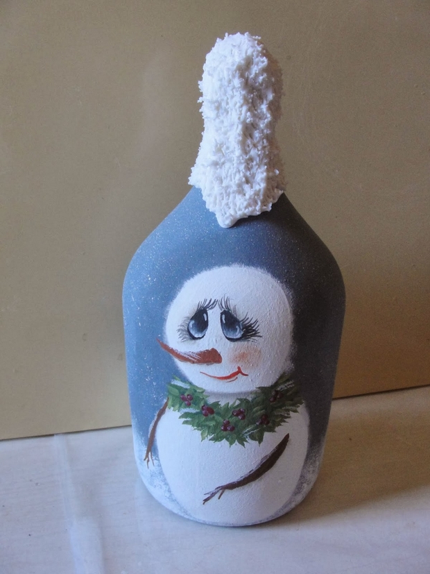 christmas crafts from reused glass bottle diy snowman handmade decor ideas