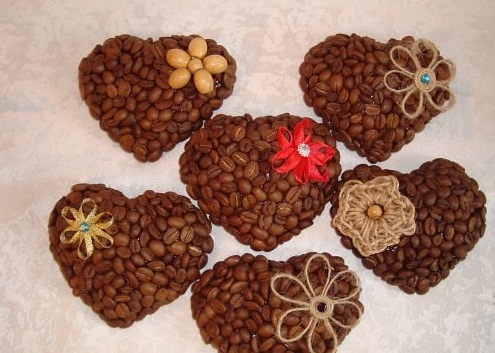 valentines day roasted coffee beans in heart shaped creative diy decoration