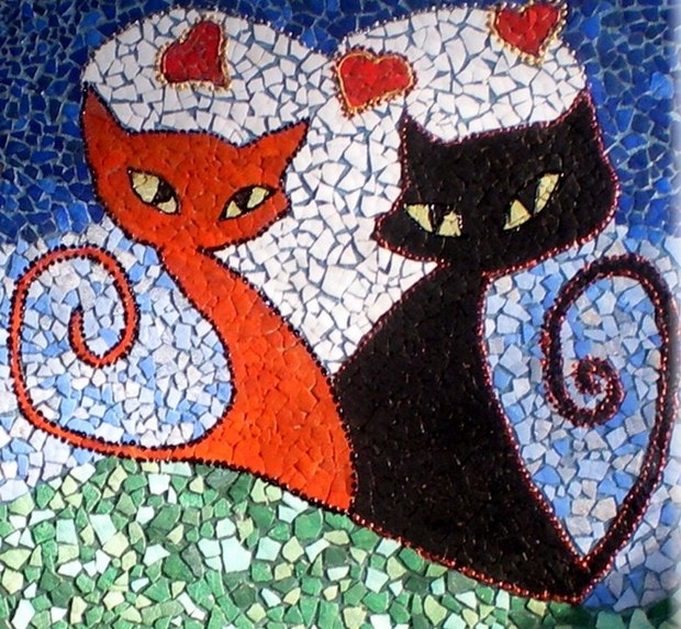 reuse egg shell mosaic art easter cats decor unique painting
