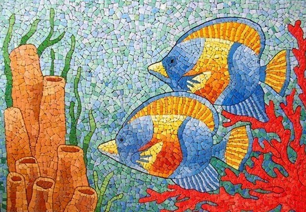 reuse egg shells mosaic art painting sea and fish decoration