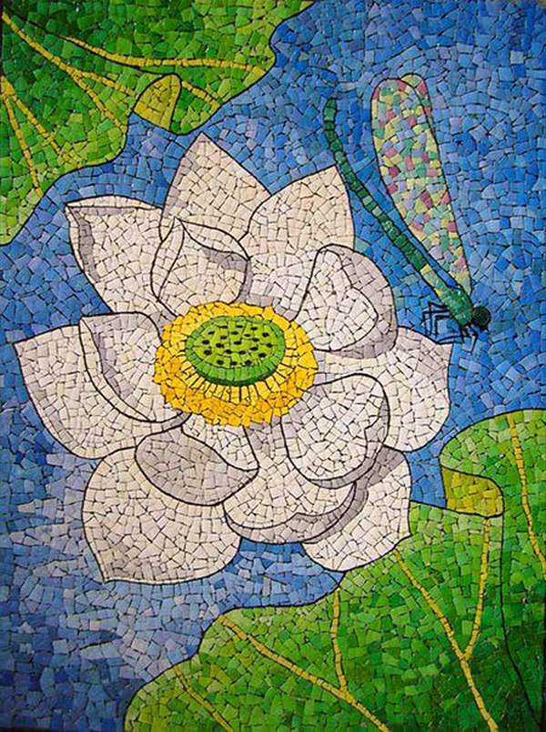 reuse egg shells mosaic art painting with flowers for easter