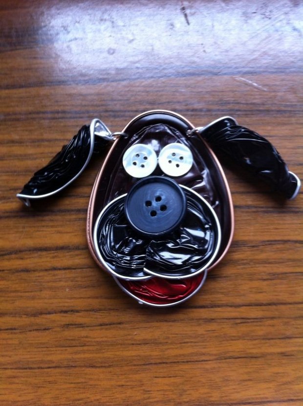 reusing nespresso capsules diy dog shaped craft idea with clothing buttons