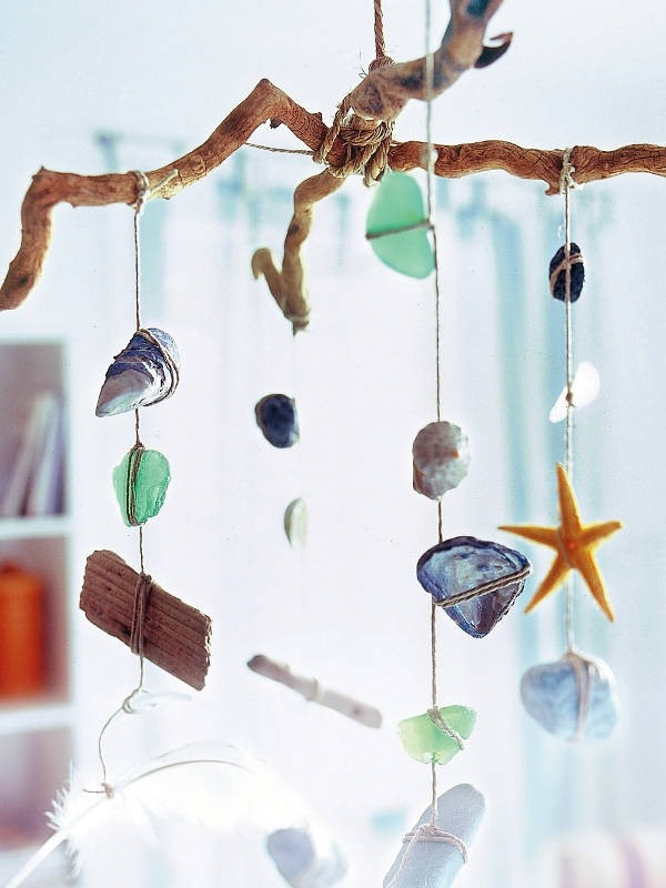 wind chime crafts sea glass summer project with starfish stones seashells and corals decorative ideas