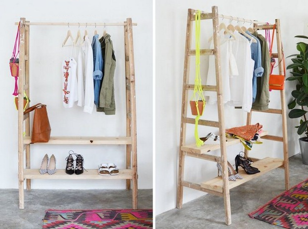 diy upcycled ladder shelves clothes rack handmade wardrobe decorating ideas