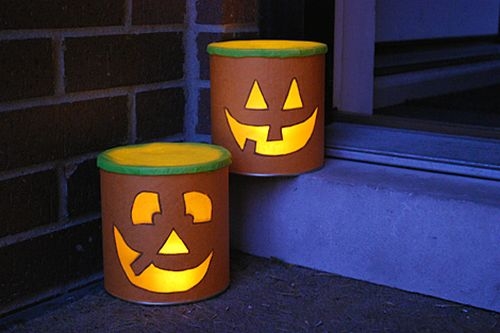 old tin cans lanterns for halloween projects outdoor decoration