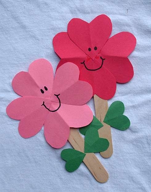 reused old popsicle sticks with paper flowers crafts ideas