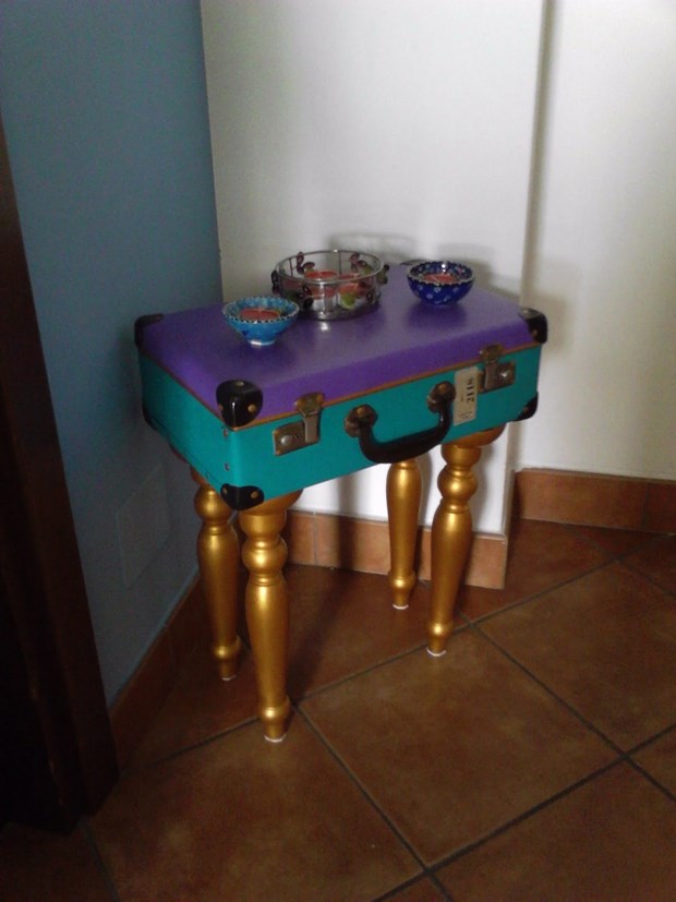 reuse old suitcases diy handmade purple painted table amazing decor idea