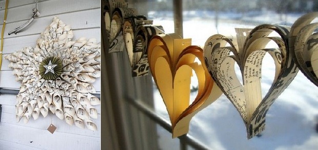 book page christmas ornament diy heart shaped paper garland decorating