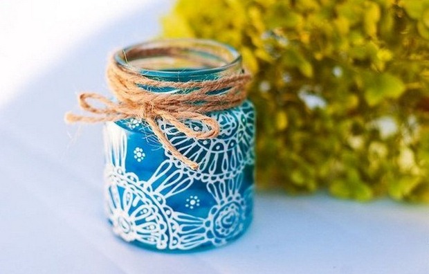 blue glass jar christmas crafts ribbon decor upcycled ideas