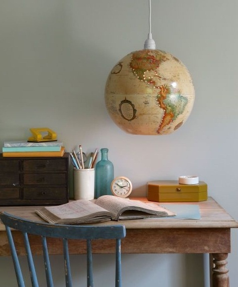 vintage upcycled world globe pendant lights desk chair indoor decoration