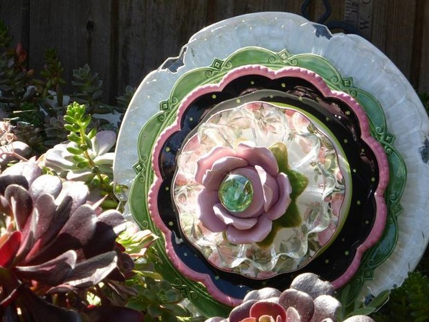 garden glass flowers plates made old yard flower upcycled plate dishes ceramic diy vintage decor repurposed resistant drought china