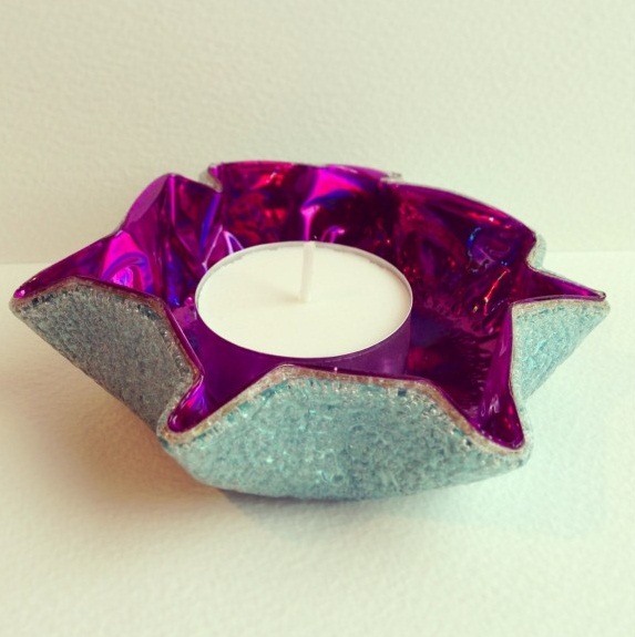 cd craft candle holder curved purple disc diy table decoration