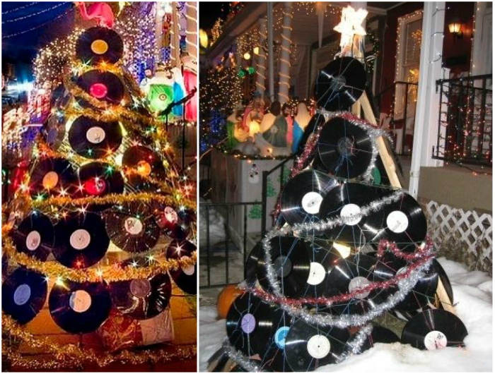 recycled vinyl records christmas tree holiday garden decoration ideas