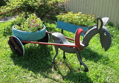 ideas garden decoracion reuse old tires carriage donkey drawn
