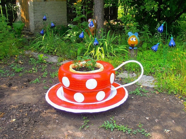 recycle tires garden decor ideas coffee cup flower bed