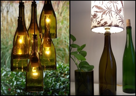 recycle wine glass bottles hanging diy lamp bedside table vase