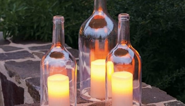 repurposed wine bottle candle lantern creative garden decoration idea