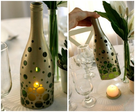 repurposed wine paint bottles diy candle holder table decoration upcycling ideas