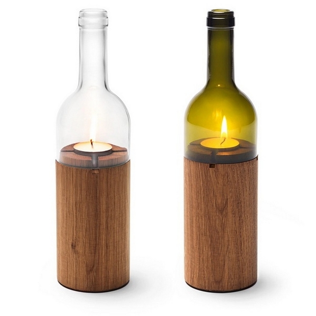 reuse glass bottles creative candle wooden holder decoration