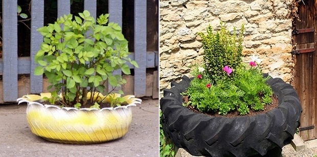 ways reuse old tires garden container plants