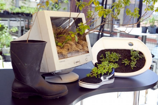 diy planters upcycling project old pc monitor shoe boot sink