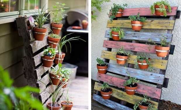 vertical colorful painted pallet garden flower pots upcycled creative ideas