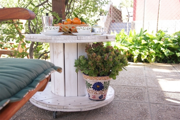 bobina eléctrica café mesa de bricolaje decoración de flores muebles de exterior reciclados