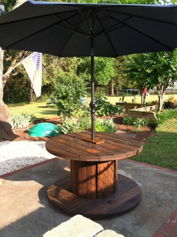 wooden wire spool table garden umbrella backyard decoration