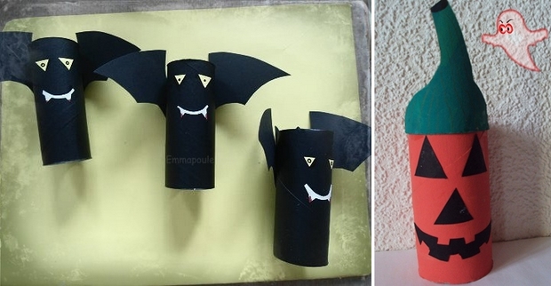 kid crafts helloween reused toilet paper scary black bats home decoration ideas