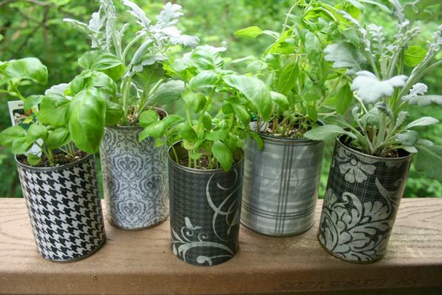 mini tin can decorated container flower garden