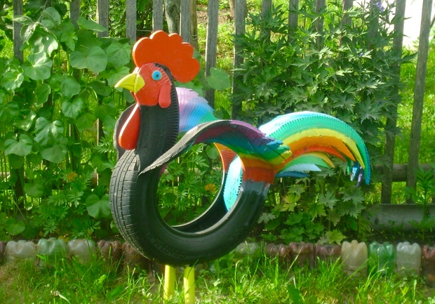 tire recycling creative cock garden decoration tires diy project
