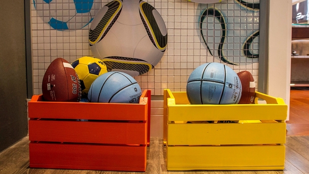 recycled old wooden colorful crate sport balls containers decorating ideas