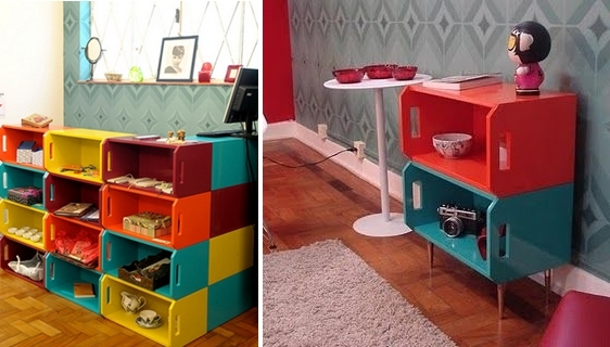 upcycled colorful painted wooden crates indoor shelves boxes creative ideas