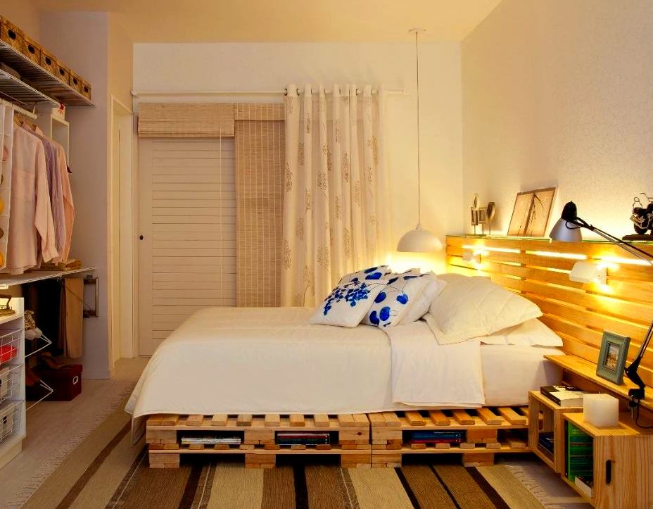 double pallet bed frame upcycle diy idea cozy bedroom wardrobe