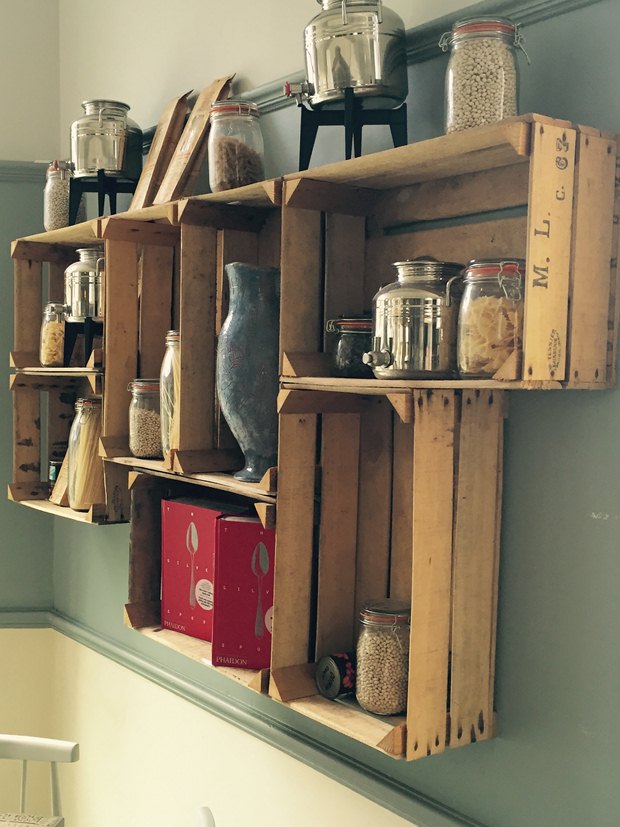 reused wooden crates storage containers unique kitchen design ideas
