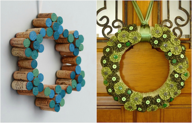 cheap christmas wreath crafts made from old recycled wine corks sewing buttons