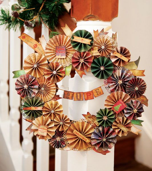 christmas door wreath from reused paper cocktail umbrellas diy creative decorating ideas