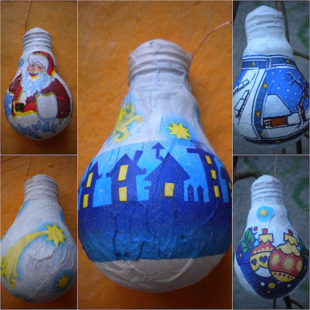 homemade easy christmas decorating ideas napkin wrapped old bulbs in different design as xmas ornaments